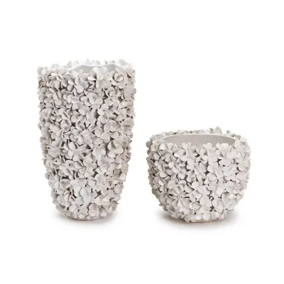 Hydrangea Set of Two White Planter/Vases