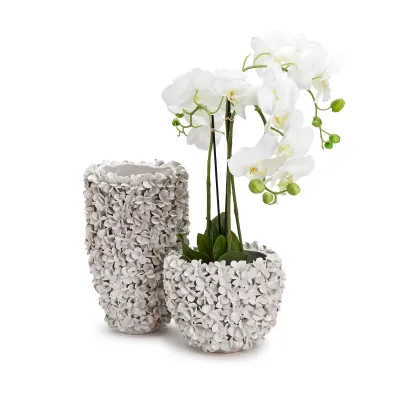 Hydrangea Set of Two White Planter/Vases