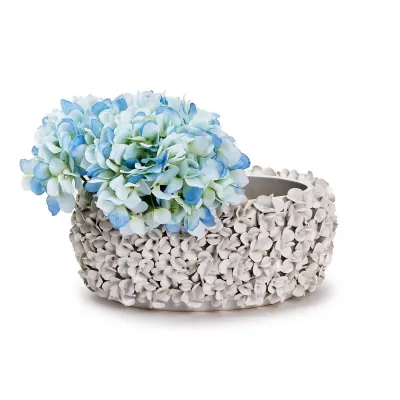 12" Hydrangea White Planter - Ceramic