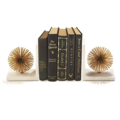 Set of 2 Gold Starburst Bookends Iron/Marble