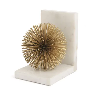 Set of 2 Gold Starburst Bookends Iron/Marble