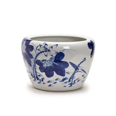 Japanese Blue Flower Blossoms Planter Hand-Painted Porcelain