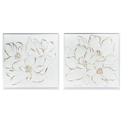 White Florals with Gold Accent Wall Art Set of 2