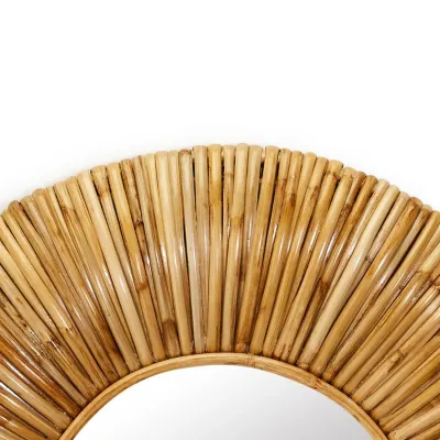 24" Eclipse Hand Woven Cane Wall Mirror Cane/ Glass