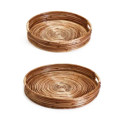 Cap Juluca Set of 2 Hand-Crafted Cane Round Tray Cane