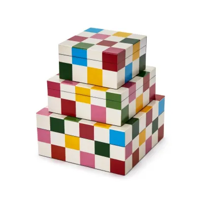 Colorblock Covered Boxes, Set of 3