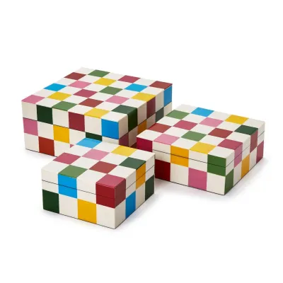 Colorblock Covered Boxes, Set of 3