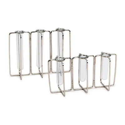 Lavoisier Three Set of 2 Silver Flower Vases Stainless Steel/Glass