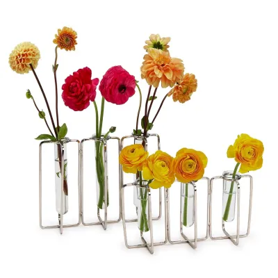 Lavoisier Three Set of 2 Silver Flower Vases Stainless Steel/Glass