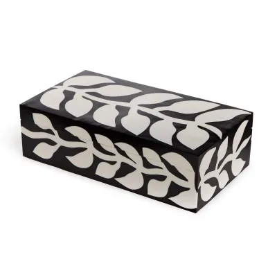 Leaf Patterned Black and White Covered Box