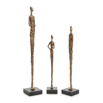 Set of Three Standing Tall Female Sculpture on Black Stand