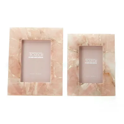 Pink Quartz Set of 2 Photo Frames in Gift Box (4" x 6", 5" x 7") Pink Quartz/Iron/Glass