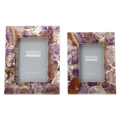 Amethyst Set of 2 Photo Frames in Gift Box (4" x 6", 5" x 7") Amethyst/Iron/Glass