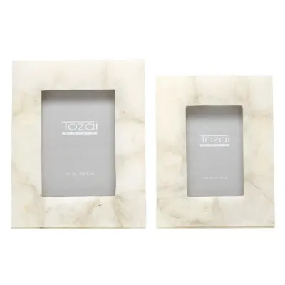 White Quartz Set of 2 Photo Frames in Gift Box (4" x 6", 5" x 7") Genuine White Quartz/Iron/Glass