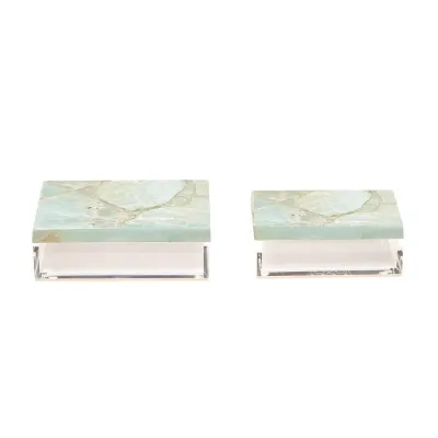 Set of 2 Amazonite Boxes Includes 2 Sizes Genuine Amazonite Gemstone/Resin/Acrylic