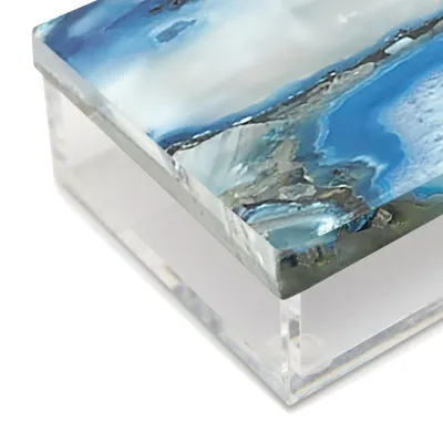 Set of 2 Blue Agate Boxes Includes 2 Sizes Genuine Blue Agate/Resin/Acrylic
