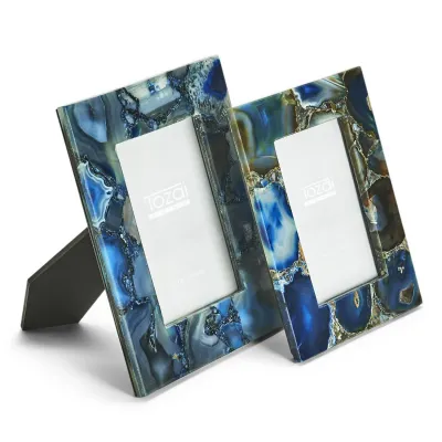 Genuine Blue Agate Set of 2 Photo Frames in Gift Box (4" x 6", 5" x 7") Blue Agate