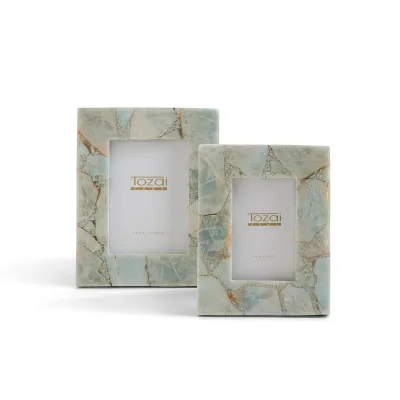 Amazonite Set of 2 Photo Frames in Gift Box (4" x 6", 5" x 7") Genuine Amazonite/Glass