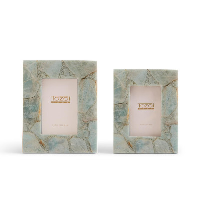 Amazonite Set of 2 Photo Frames in Gift Box (4" x 6", 5" x 7") Genuine Amazonite/Glass