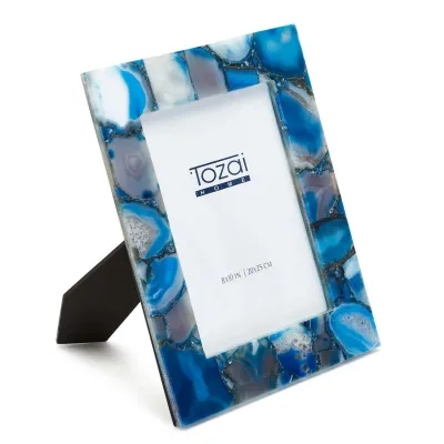 Blue Agate 8" x 10" Photo Frame in Gift Box Genuine Natural Agate/Glass