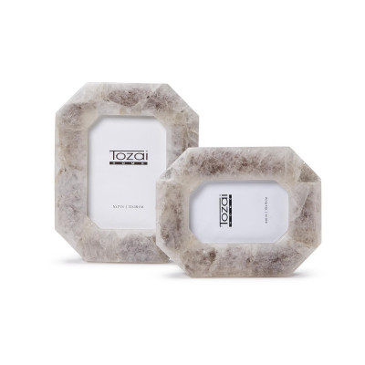White Quartz Set of 2 Octagon Picture Frames (4" x 6", 5" x 7")