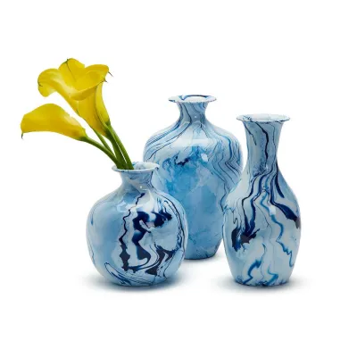 Set of 3 Enamel Vase with Blue Drip (color will vary) Iron