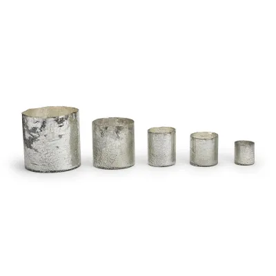 Argent Set of 5 Antiqued Silver Candleholder/Vases Glass