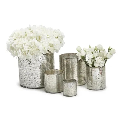 Argent Set of 5 Antiqued Silver Candleholder/Vases Glass