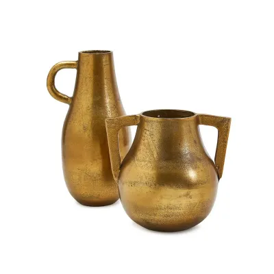 Alexandria Set of 2 Industrial Jug Vase with Antique Golden Finish Recycled Aluminum