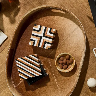 Brown Cowhide Tray Set of 2