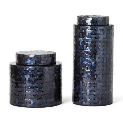Midnight Blue Set of 2 Shimmering Decorative Tea Jars MOP/MDF