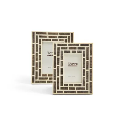 Vendome Set of 2 Hand Chiseled Photo Frame (4" x 6", 5" x 7") Horn/Resin/Glass