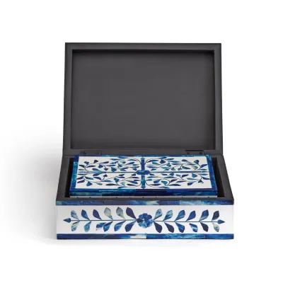 Set of 2 Jaipur Palace Blue & White Tear Hinged Cover BoxBone/Resin