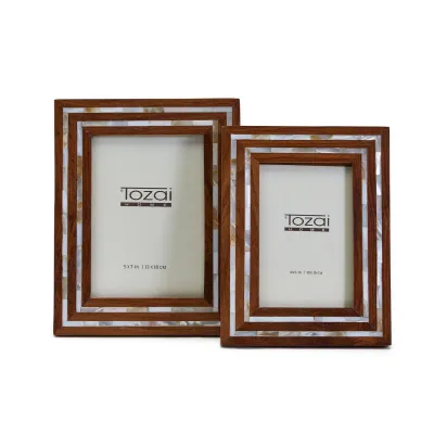 Fulham, Set of 2 Wood and Mother of Pearl Photo Frame (4" x 6", 5" x 7") Acacia Wood/Mother of Pearl/Glass