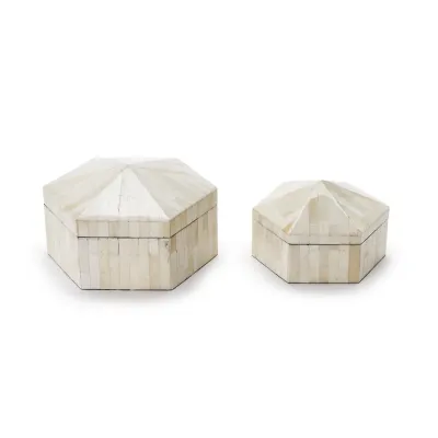 Pyramid Hexagonal Bone Covered Box, Set of 2