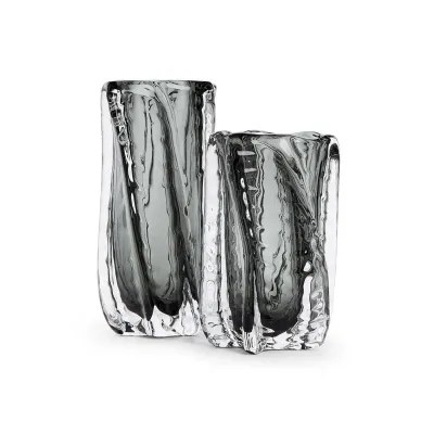 Set of 2 Smoke/Clear Art Glass Vase