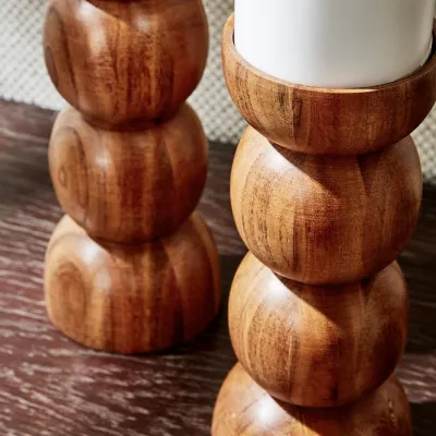 Set of Three Spheres Hand-Crafted Pillar Candleholder