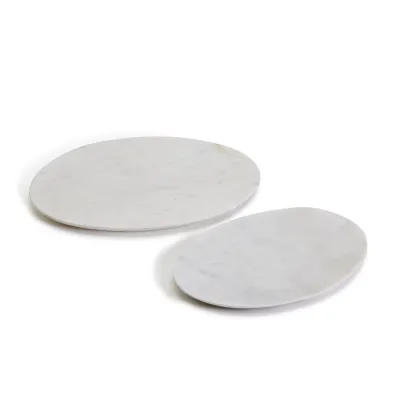 Set of 2 Organic Shaped White Marble Serving Tray Marble