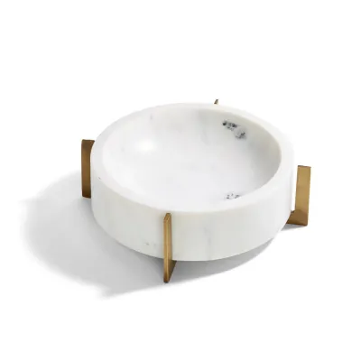 Stahl White Marble Bowl with Gold Stand food safe) Marble/Brass