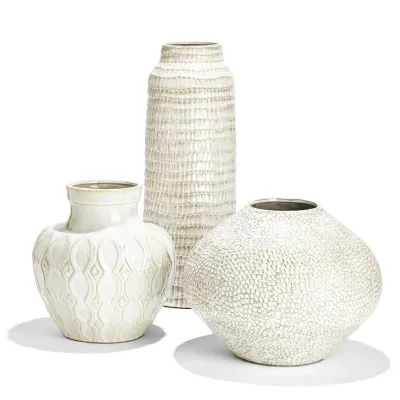 Set of 3 Beige on Beige Artisan Vases Color variations and design will naturally vary between Vase due to nature of the design process) Ceramic