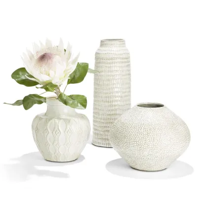 Set of 3 Beige on Beige Artisan Vases Color variations and design will naturally vary between Vase due to nature of the design process) Ceramic