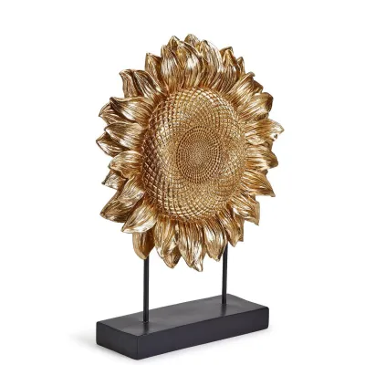 20" Golden Sunflower Sculpture on Base Resin/Metal/Wood