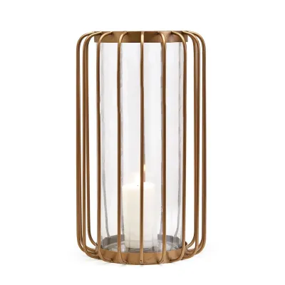 Charlton 20" Antique Gold Hurricane Pillar Candleholder/Vase with Removeable Glass Holder Aluminum /Glass