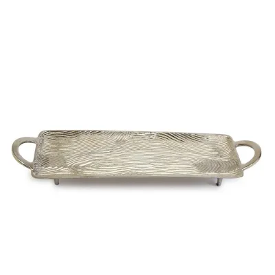 Silver Wood Grain Rectangular Footed Tray Aluminum