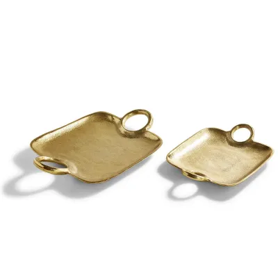 Metropolitan Set of 2 Decorative Gold Trays with Handles Recycled Aluminum