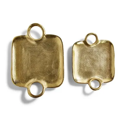 Metropolitan Set of 2 Decorative Gold Trays with Handles Recycled Aluminum