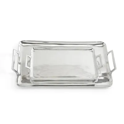 Crillion Set of 2 High Polished Silver Decorative Trays with Handles Recycled Aluminum