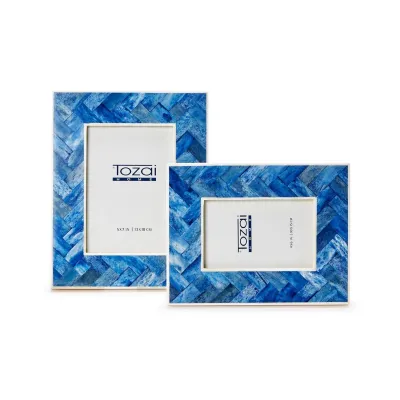 Blue Chevron Set of 2 Picture Frames with Wood inset (4" x 6", 5" x 7")