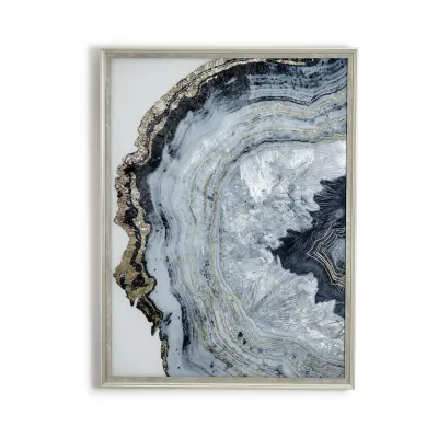Gray Black White Agate Wall Art with Touch of Silver Leaf Finish Glass/Paper/Resin/Metal