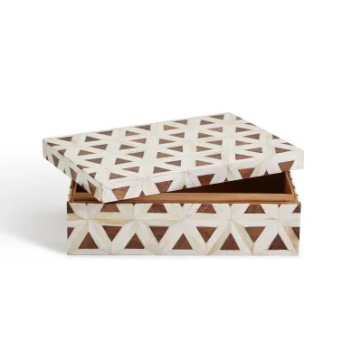Iniala Triangle Patterned Bone Covered Box with inside Wood Finish Bone/Acacia Wood